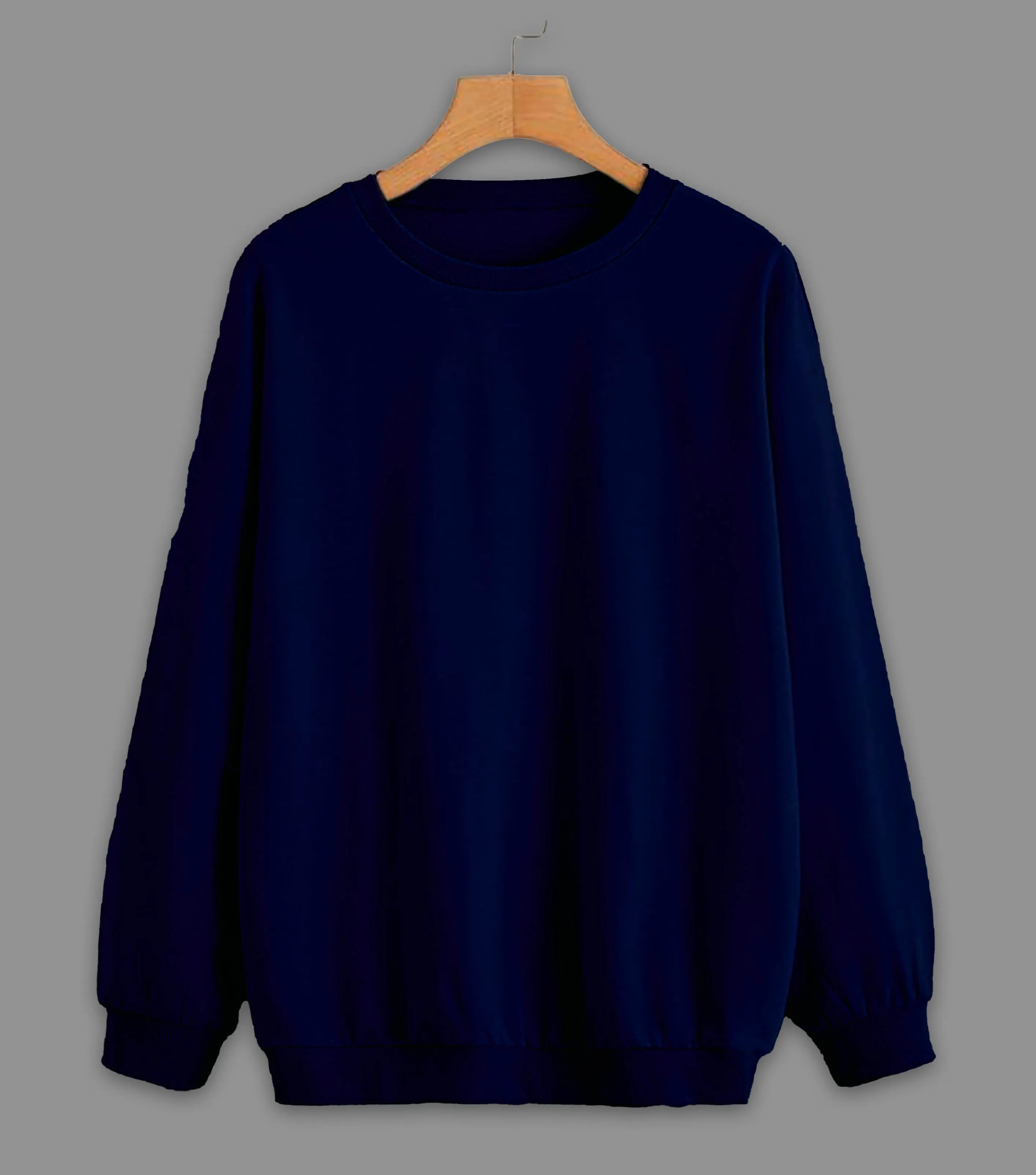 Vimal Jonney Navy Blue Solid Round Neck Cotton Fleece Sweatshirt for Men