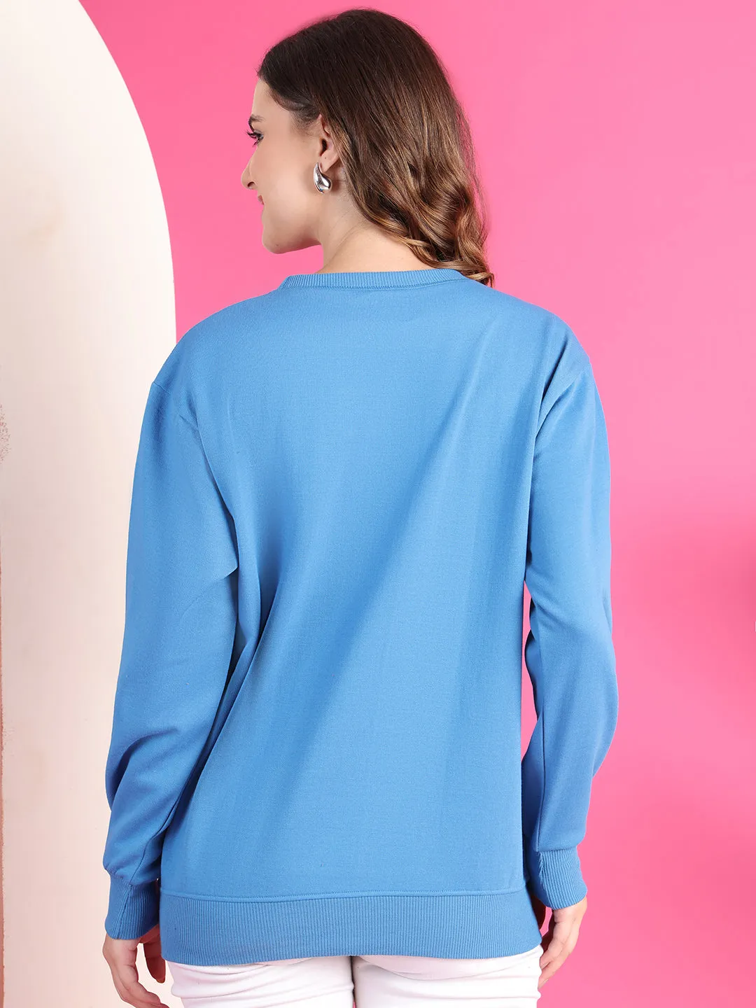 VimaL Jonney Regular Fit Blue Solid Sweatshirt For Women