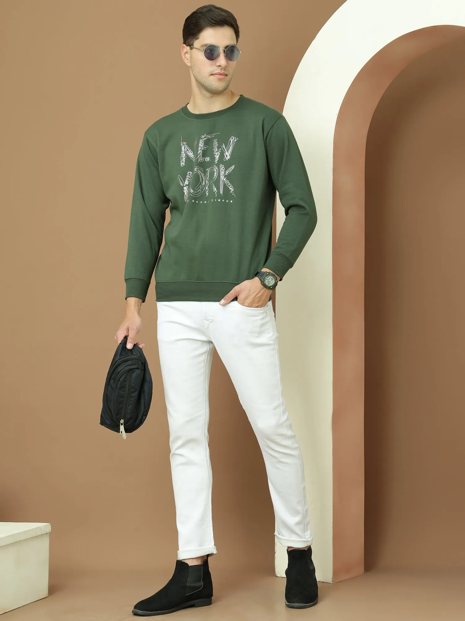 VimaL Jonney Regular Fit Green Printed Sweatshirt For Men