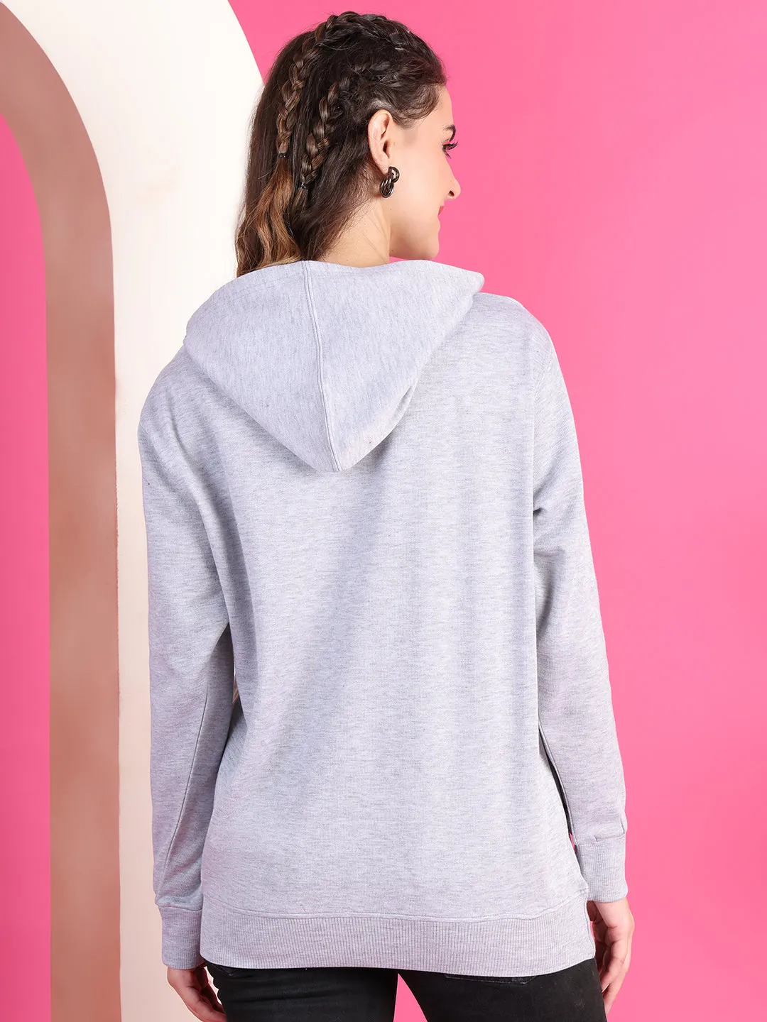 VimaL Jonney Regular Fit Grey Printed Hoodie For Women