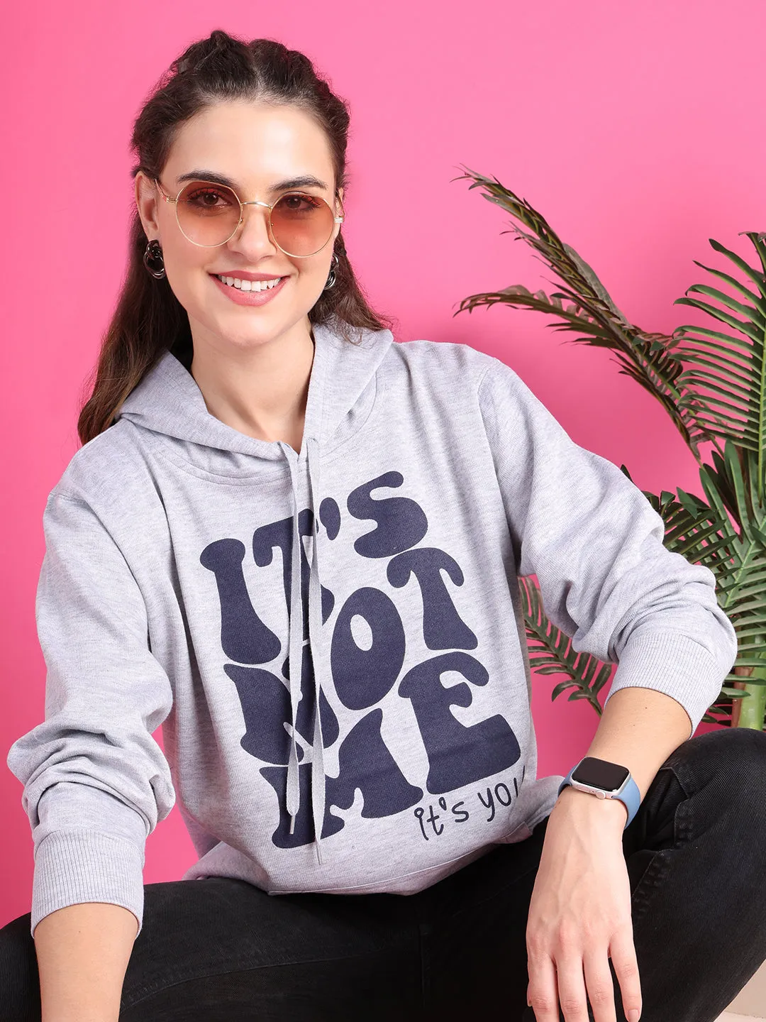 VimaL Jonney Regular Fit Grey Printed Hoodie For Women