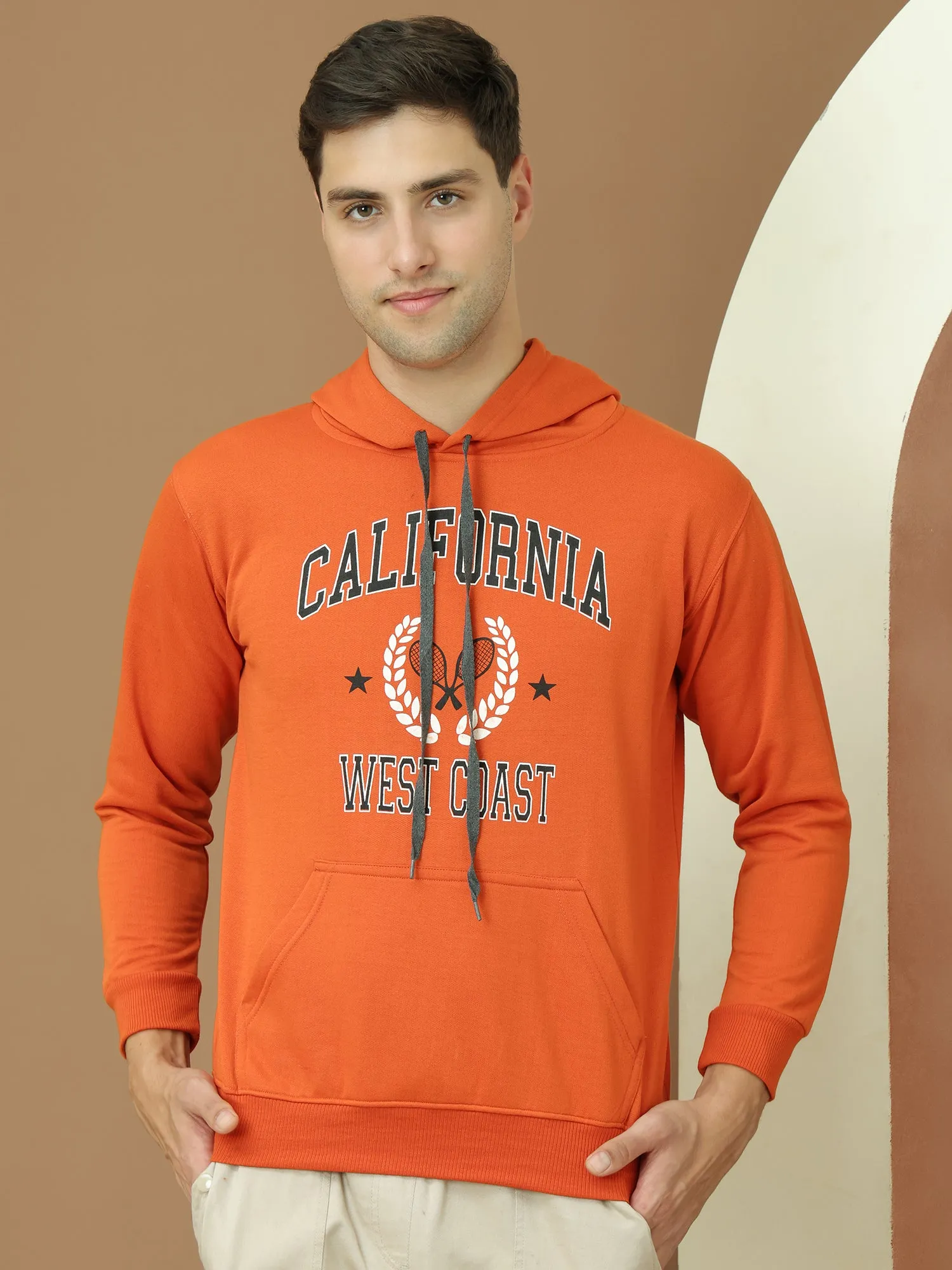 VimaL Jonney Regular Fit Orange Printed Hoodie For Men