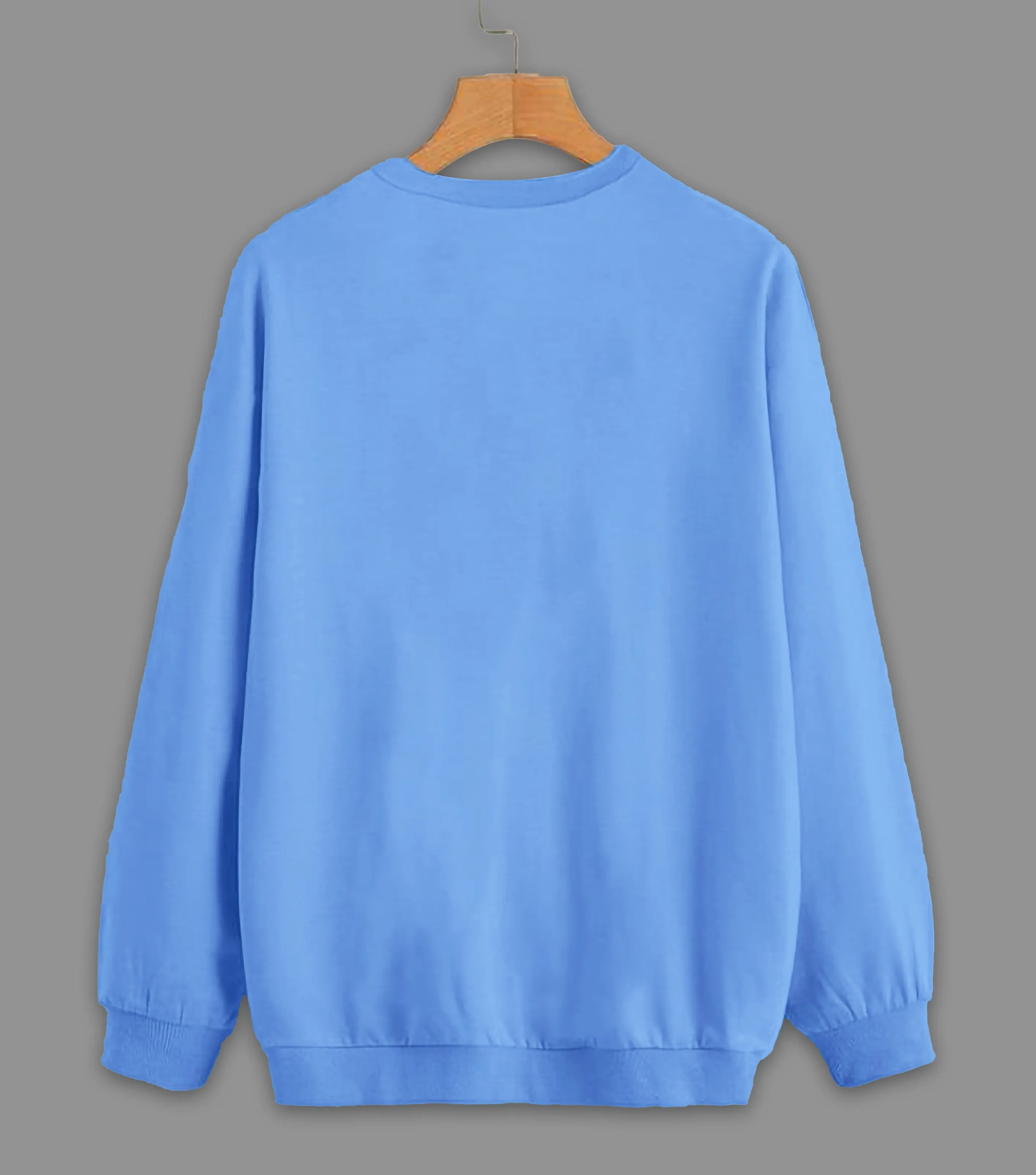 Vimal Jonney Sky Blue Solid Round Neck Cotton Fleece Sweatshirt for Men