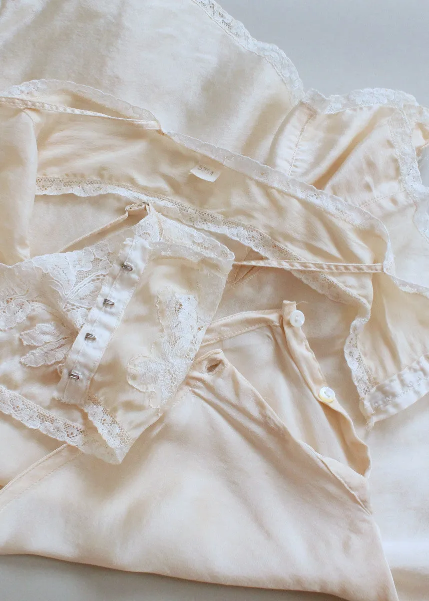 Vintage 1930s Ivory Silk and Lace Tap Pants and Bra Set