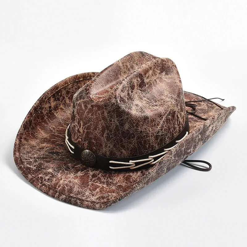 Vintage Faux Leather Western Cowboy Hats for Men