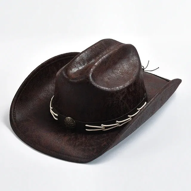 Vintage Faux Leather Western Cowboy Hats for Men