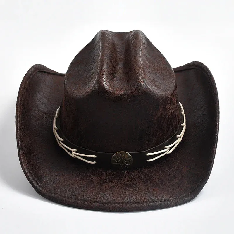 Vintage Faux Leather Western Cowboy Hats for Men