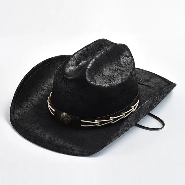 Vintage Faux Leather Western Cowboy Hats for Men