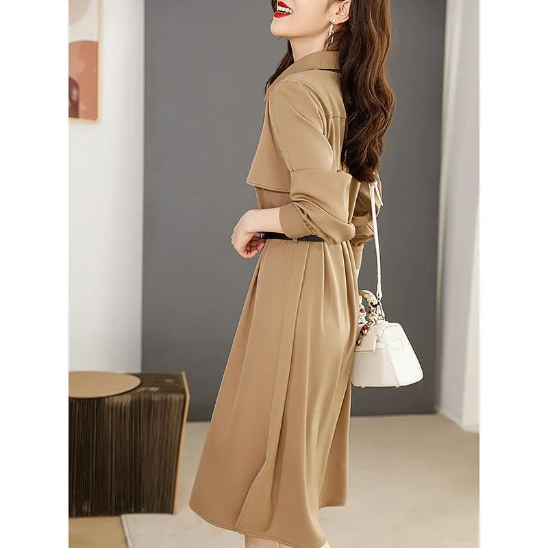 Waist Belt Brightening Effect Solid V-Neck Dress