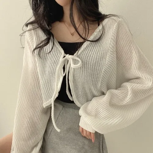 Wenkouban Basic Jackets Women Summer Daily Korean Style Sunscreen Lace-Up Lantern Sleeve Trendy Elegant All-Match Chic New Arrival Popular