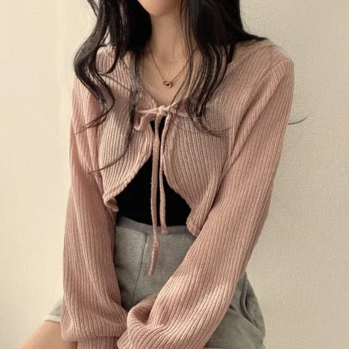 Wenkouban Basic Jackets Women Summer Daily Korean Style Sunscreen Lace-Up Lantern Sleeve Trendy Elegant All-Match Chic New Arrival Popular