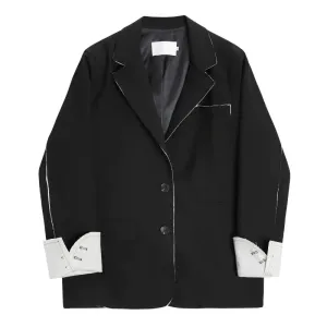 Wenkouban-Winter outfits Christmas Black Friday Notched Collar Hard Edge Black Suit Jacket