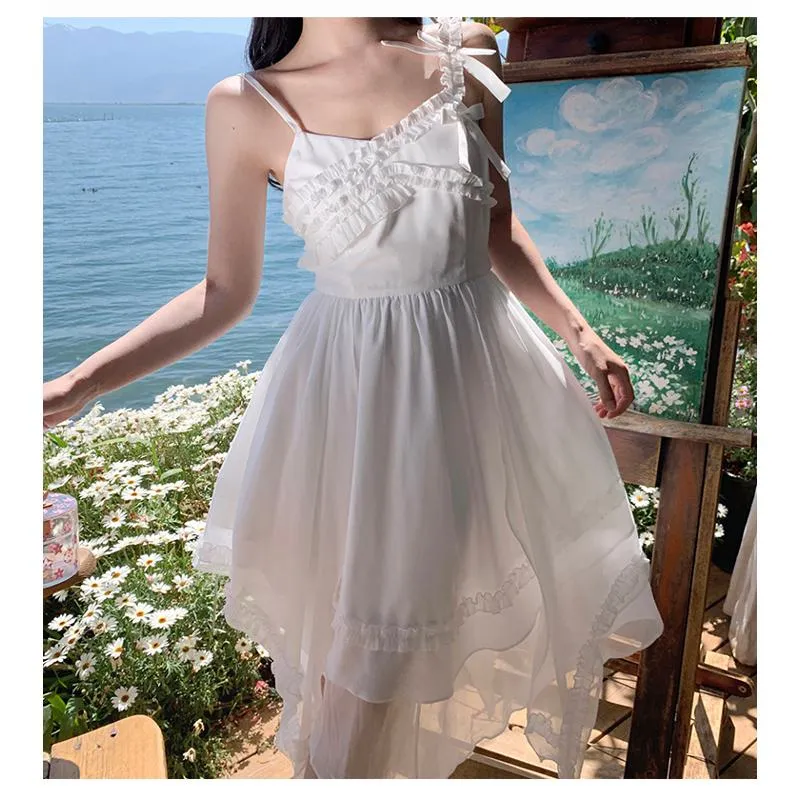 White Cami Fairy Irregular Bow Tie Dress