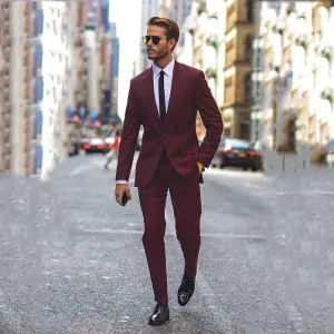 Wiaofellas  -  High Street Burgundy Business Men Suits Wedding Groom Tuxedo 2 Pieces Jacket Pants Slim Fit Best Man Blazer Ternos