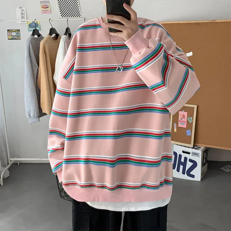 WIAOFELLAS -  Men's Striped Printing Loose Youth Pullover Fashion 3d Print Hoodies Cotton Casual Coats Streetwear Hip Hop Sweatshirts