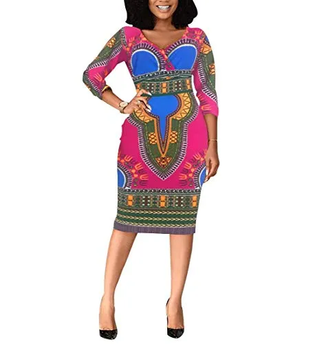 Women V Neck Afrikan Printed Ethnic Style Summer Dress