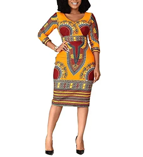 Women V Neck Afrikan Printed Ethnic Style Summer Dress