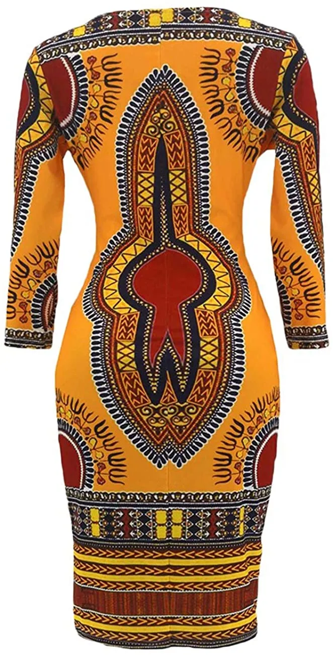 Women V Neck Afrikan Printed Ethnic Style Summer Dress