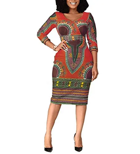 Women V Neck Afrikan Printed Ethnic Style Summer Dress