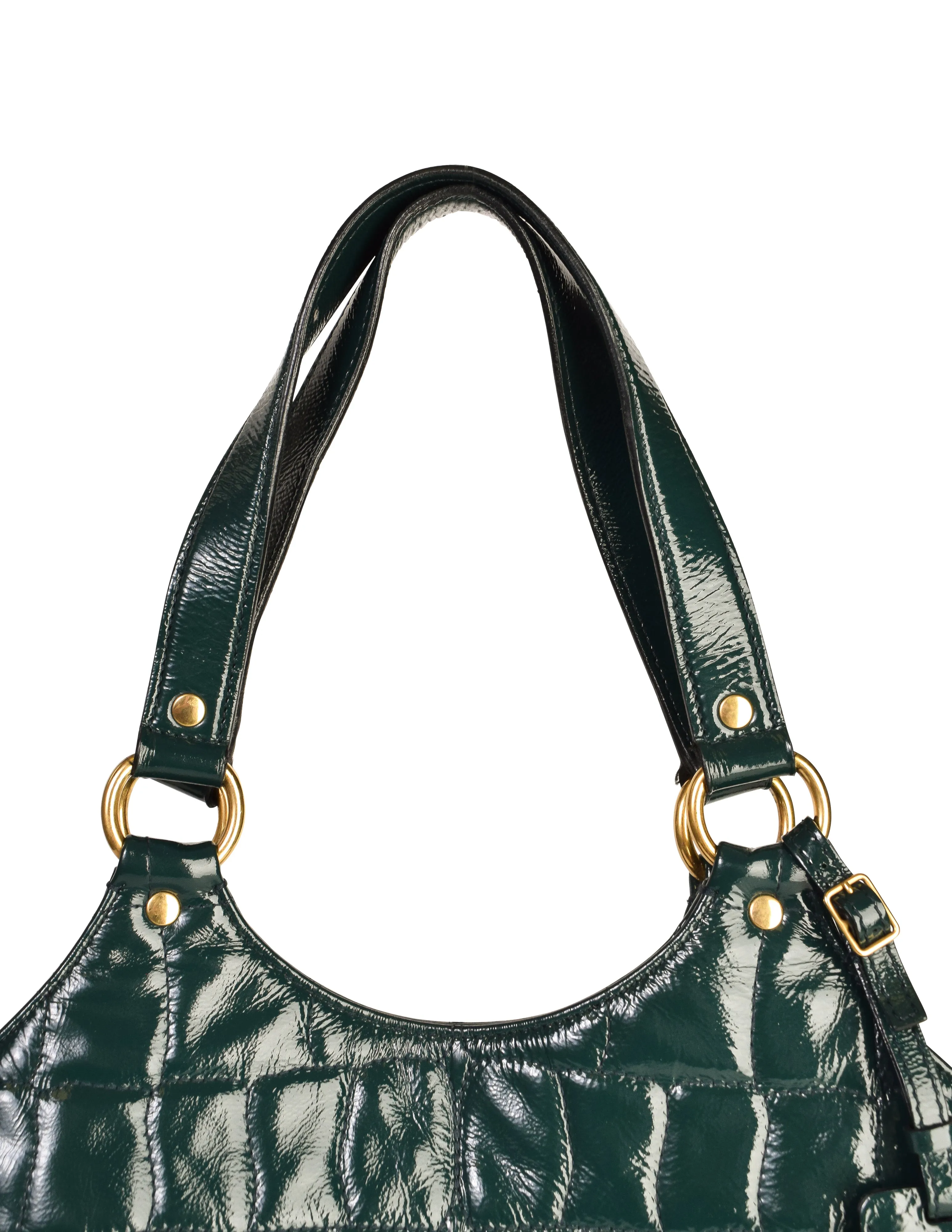 Yves Saint Laurent Vintage Dark Green Croc Embossed Patent Leather Metropolis Tribute Tote Bag