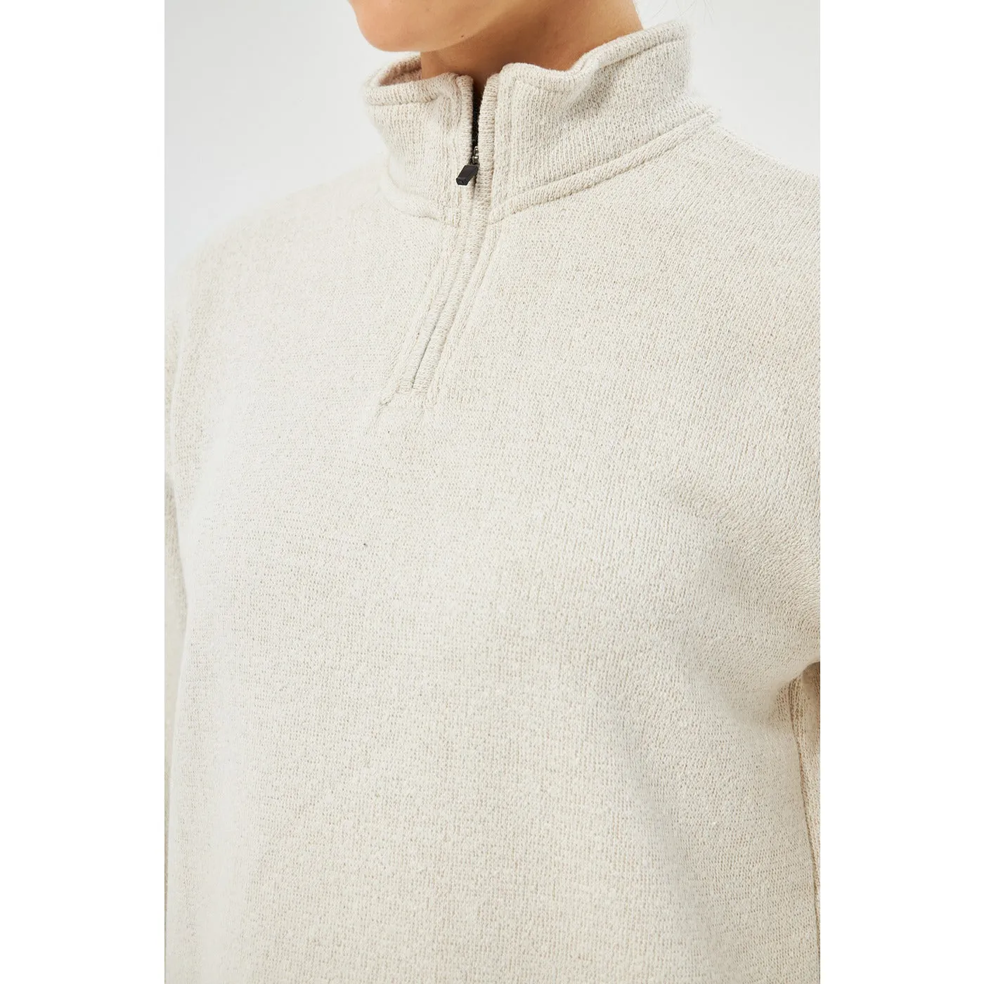 Zipper Cross Hem Cream Sweatshirt